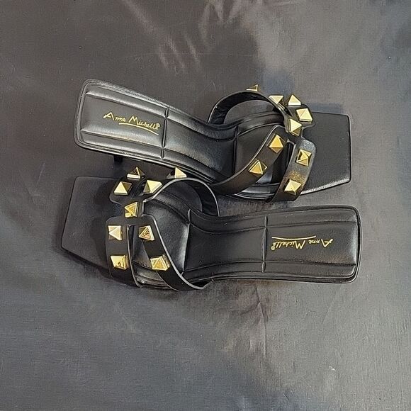 BRAND NEW ANNE MICHELLE GOLDTONE ROCKSTAR MULE SQUARE TOE WOMEN"S SANDAL - Picture 7 of 14